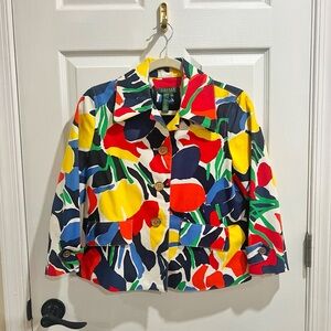 Ralph Lauren Multicolor Petite Medium Colorful Abstract Print Cropped Jacket